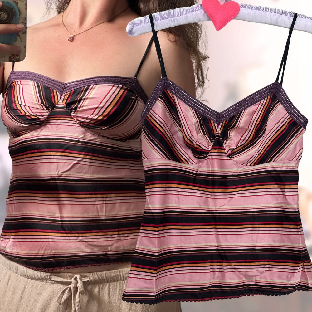 Vintage Y2K 100% Silk The Limited S Purple Orange Red Striped Cami Tank Top